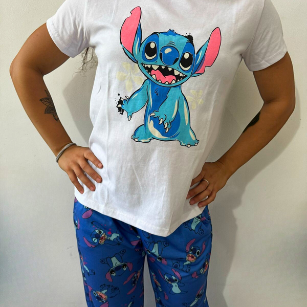 PIJAMA STITCH 3x1 - Pantalon + remera + pantuflas