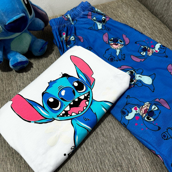 PIJAMA STITCH 3x1 - Pantalon + remera + pantuflas